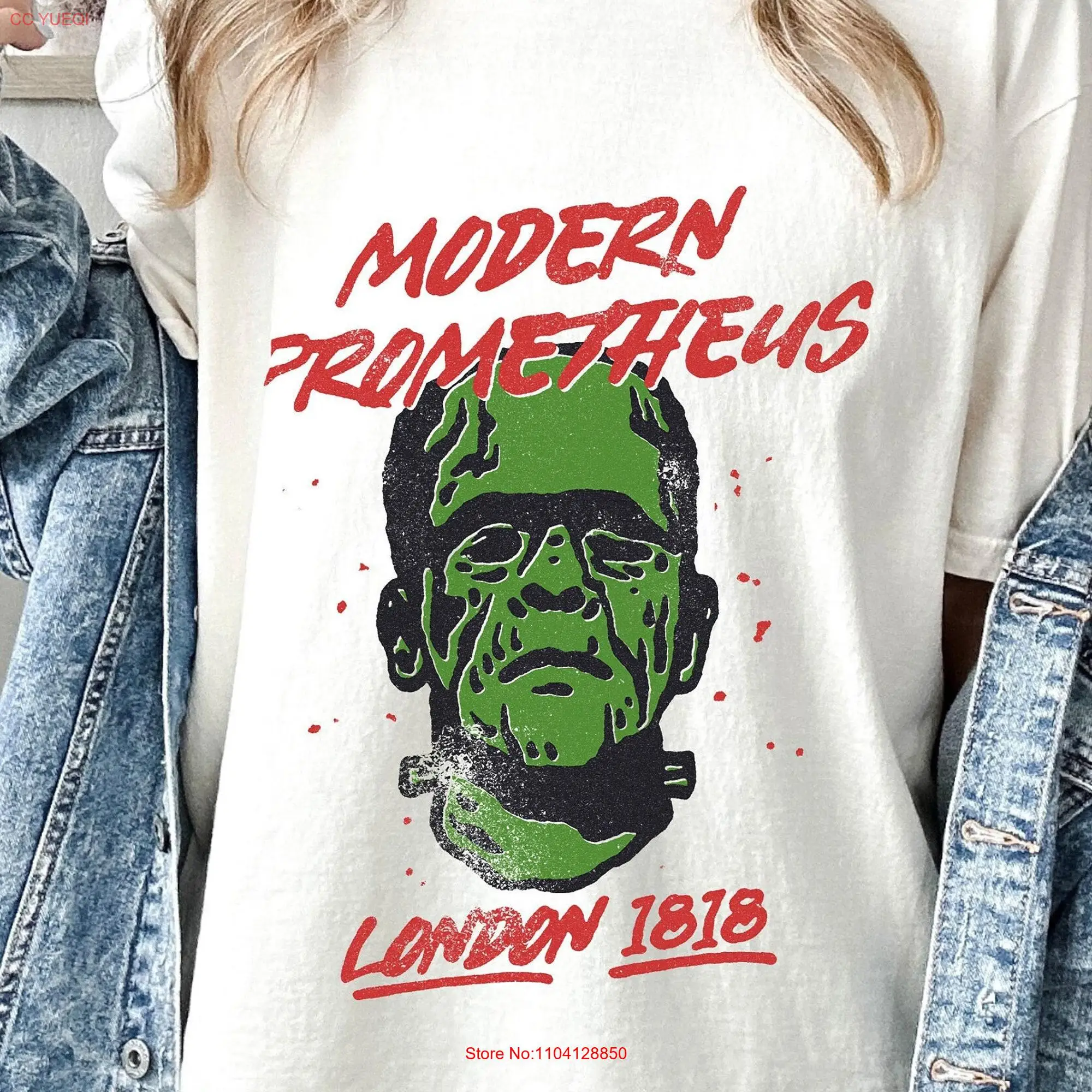 Frankenstein Modern Prometheus Oversized T Shirt Classic Retro Halloween Comfort Colors Plus Size long or short sleeves