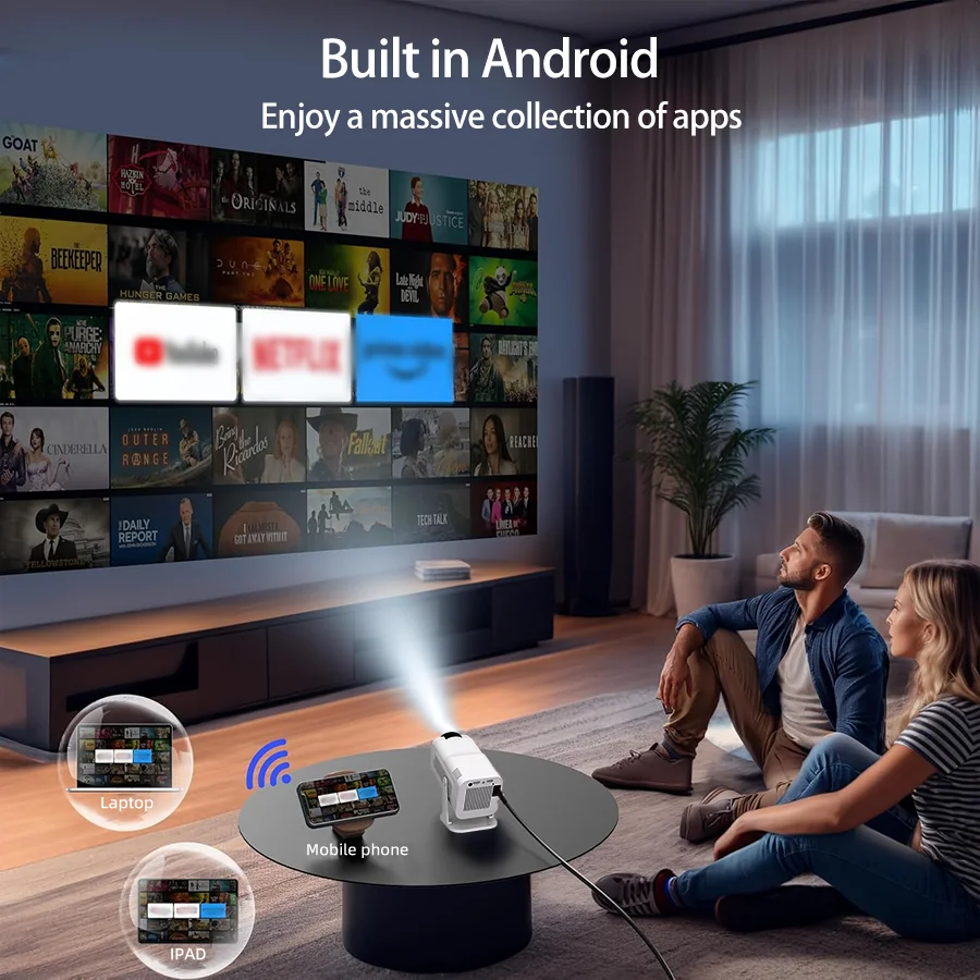 E110 Projector 4K Native HD 1080P Dual Wifi6 Cinema Portable Projetor Built-in Android System suitable for home/outdoor/office