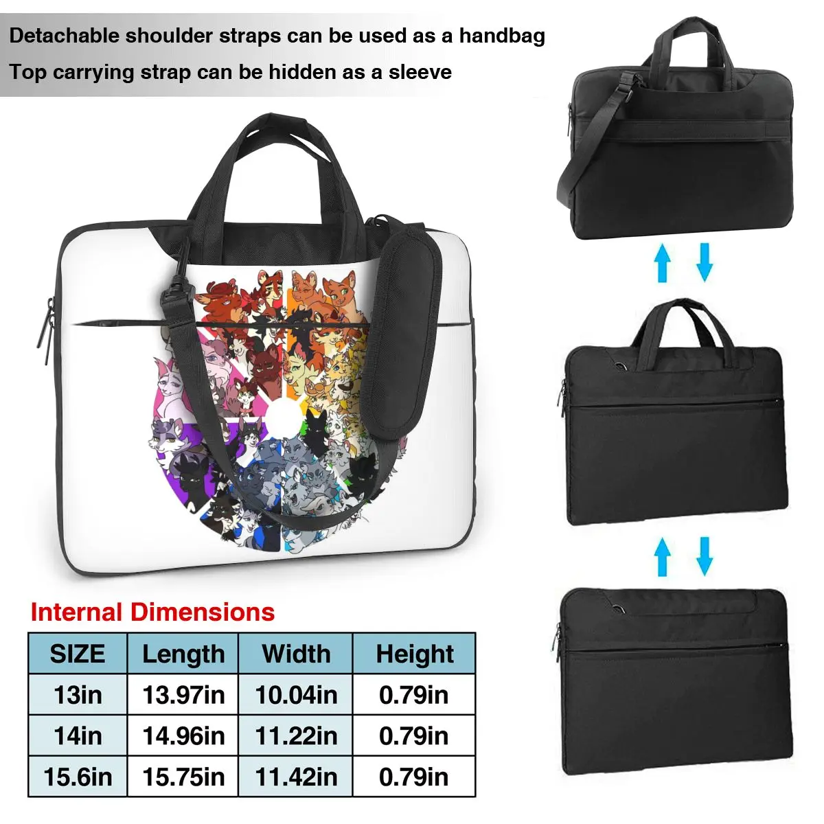 Warrior Cats Color Wheel Shockproof Laptop Bag, Caso do computador, Bolsa para Notebook para MacBook Pro Air, Crossbody, 13 polegadas, 14 polegadas, 15,6 polegadas