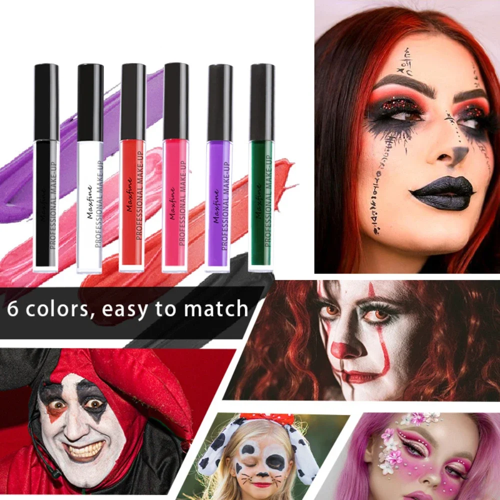 6-Color Halloween Lip Glaze Lasting Color Waterproof Matte Mist Lip Glaze Cosplay Dress Up Black White Green Liquid Lipstick Set