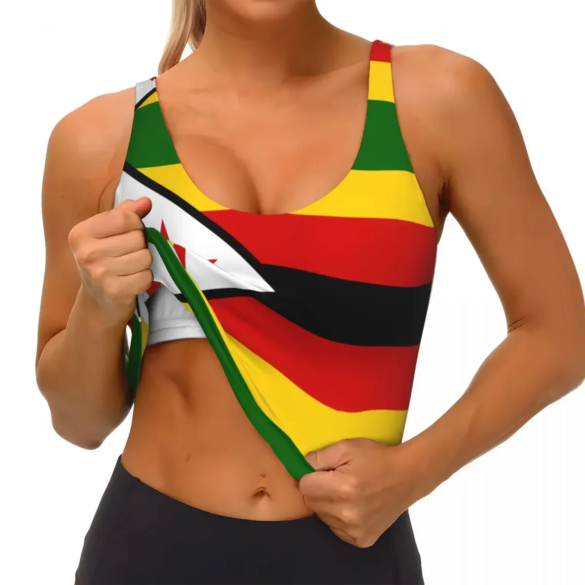 سترة يوجا المرأة رياضة المحاصيل القمم زيمبابوي العلم الشارع الشهير تجريب تنفس تانك القمم الإناث S-XXL