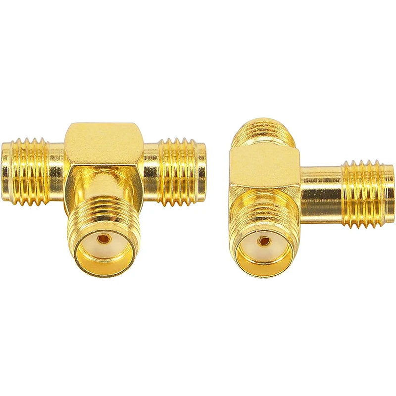 1 pcs T Type SMA Female Plug to 2 Dual SMA Female Jack RF Coaxial Connector 3 Way Splitter Antenna Converter Gold-Plated Copper