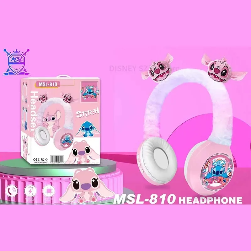 Nuove cuffie Bluetooth Wireless Disney Stitch MSL-810 cuffie in peluche con suono Stereo HIFI con microfono regali per bambini Anime Cartoon