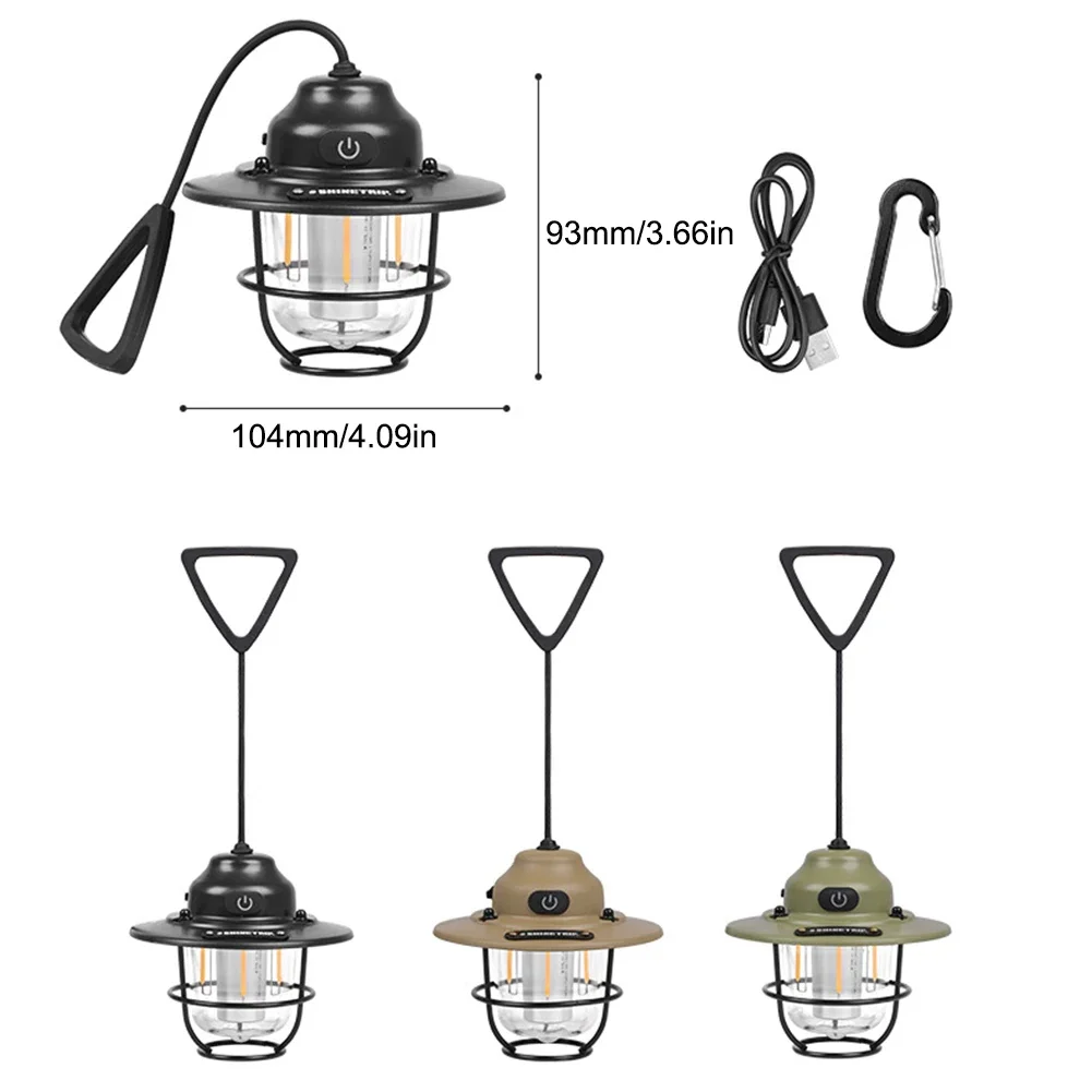 Mini LED Camping Lanterns Type-C Rechargeable Dimming Portable Hanging Tent Light 1200mAh for Hiking Fishing Emergency Lanterns