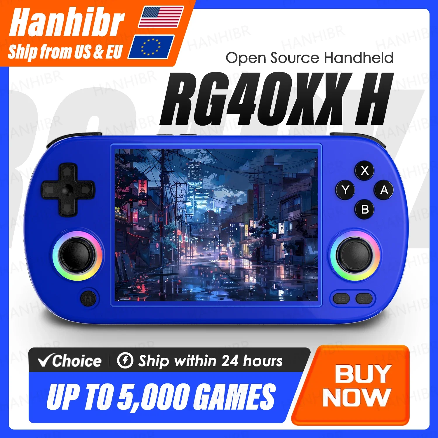 ANBERNIC RG40XX H Handheld Game Console 4'' Screen Linux System Joystick RGB Lighting Effect RG40XXH Video Player Smartpro Gifts