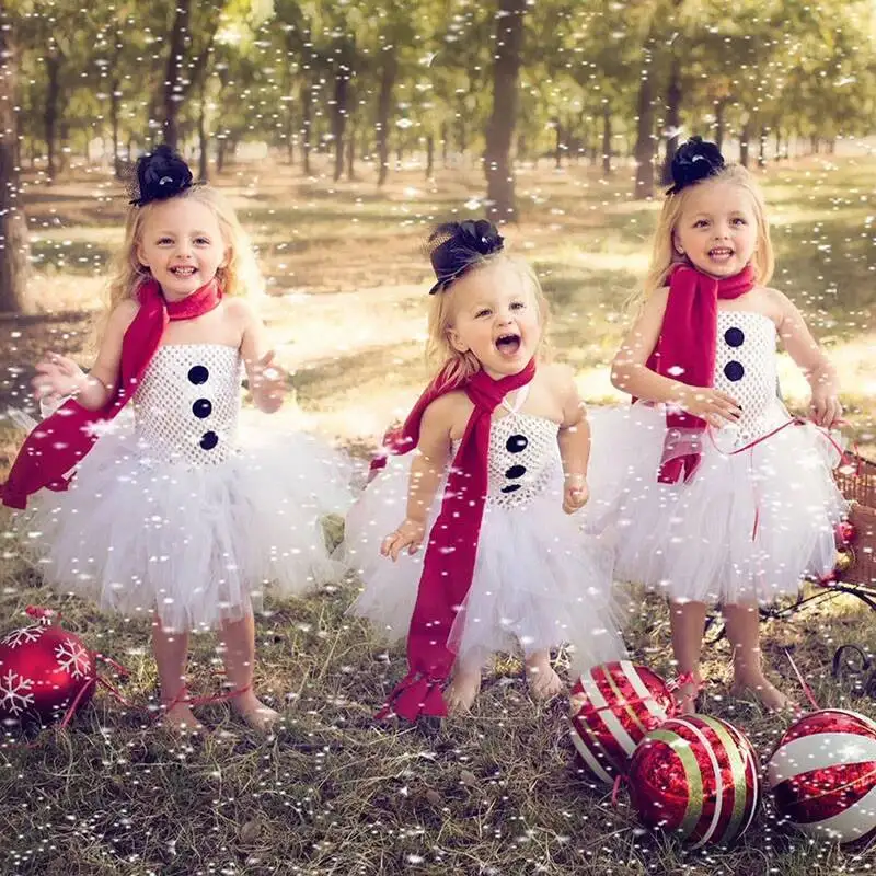 Christmas Snowman Tutu Dress for Girls Kids Xmas Olf Costumes Princess Dresses Children New Year Clothes Set Baby Girl Outfit