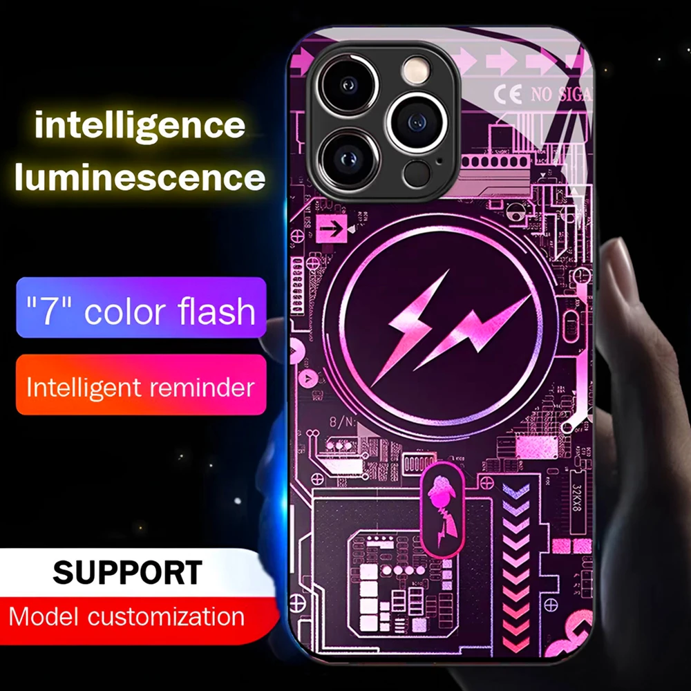 

Luxury PCBA Chip Pattern LED Light Up Phone Case Glowing Back Cover For iPhone 16 E 15 14 13 12 11 Pro Max X XR Plus