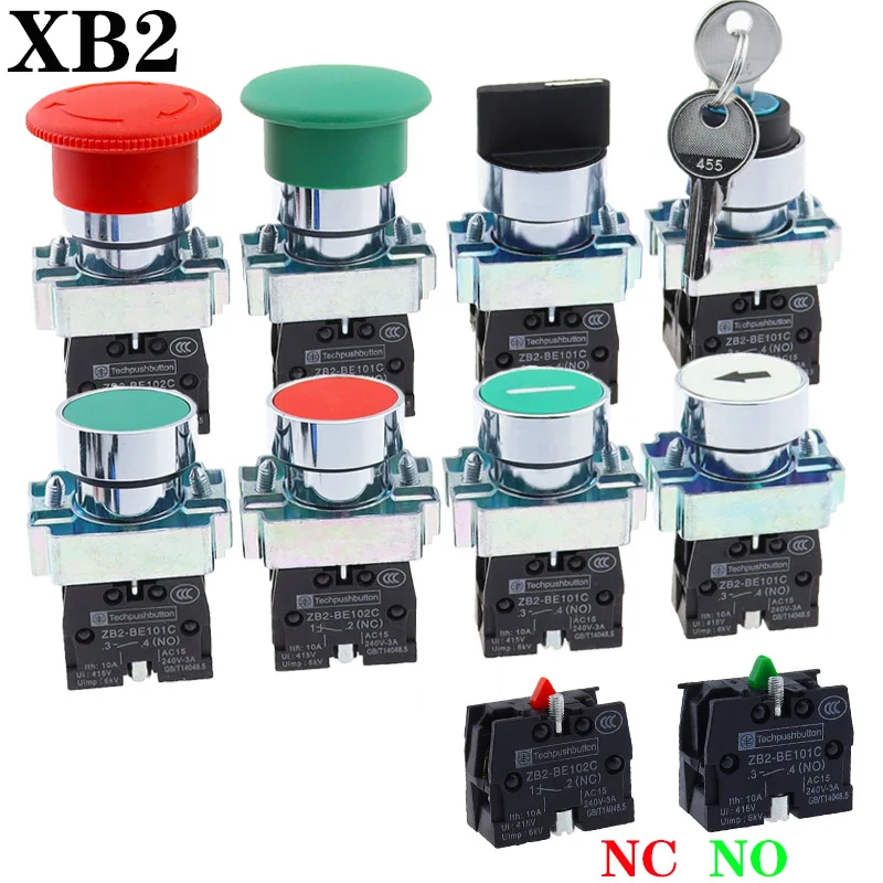 Button switch self reset XB2 small mushroom head emergency stop 22mm knob key start inching power on XB2-BS542 XB2-BA31 XB2-BA42