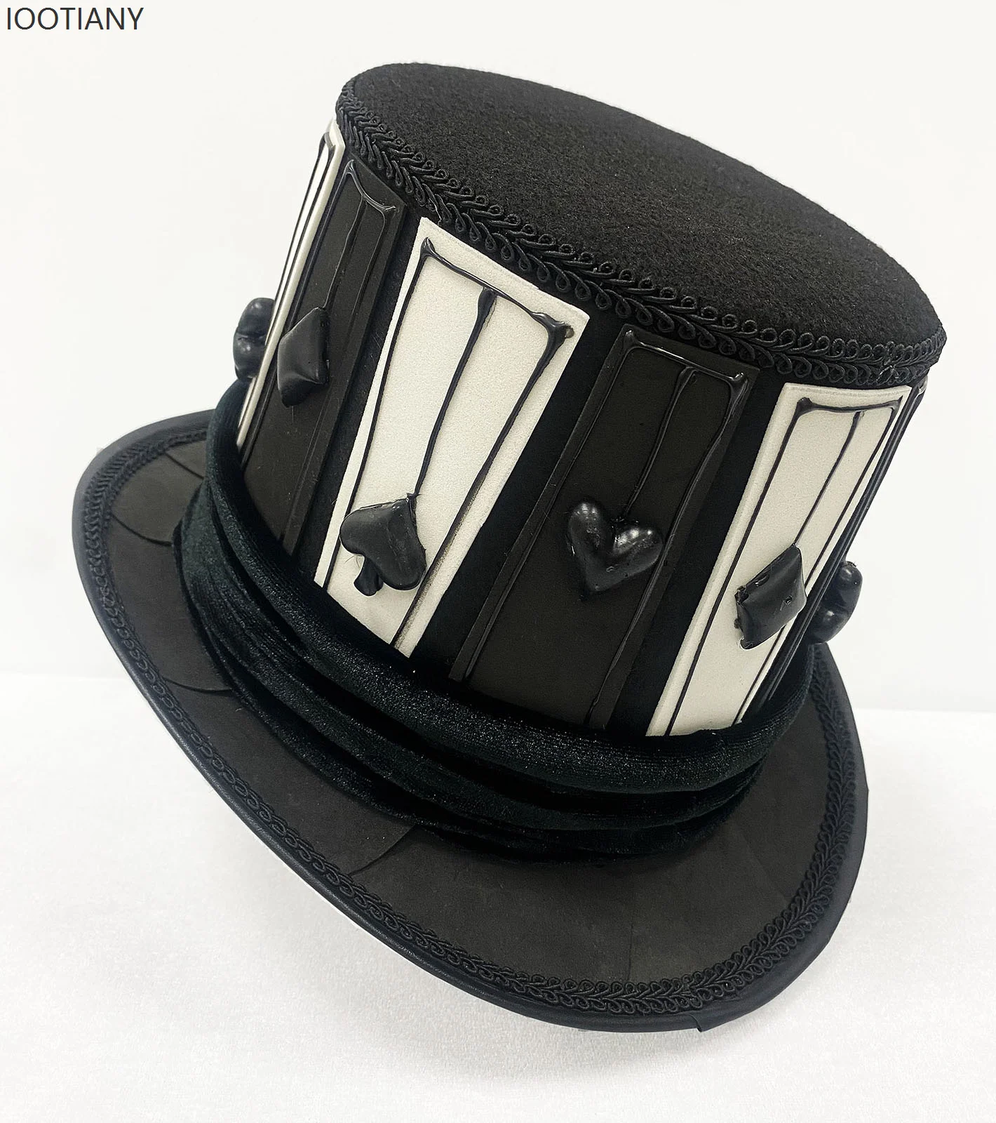 Gothic Black White Poker Pattern Top Hat Playing Card Symbols Magician Hats Vintage Steampunk Tall Cosplay Headwear Accessory 5