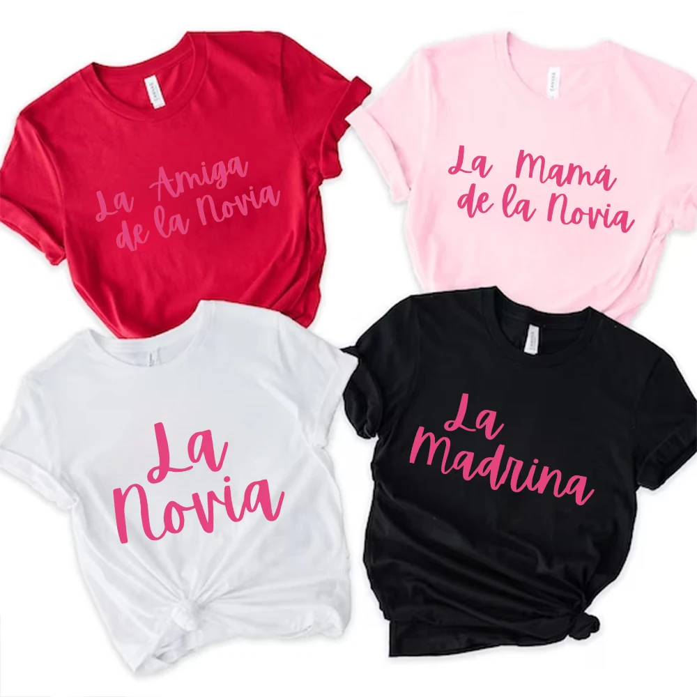 

Women Tee Shirt Team Bride Squad Tops Spanish Girl Bridal Wedding Engagement Blouses Single Farewell Bachelorette Hen Party Tees