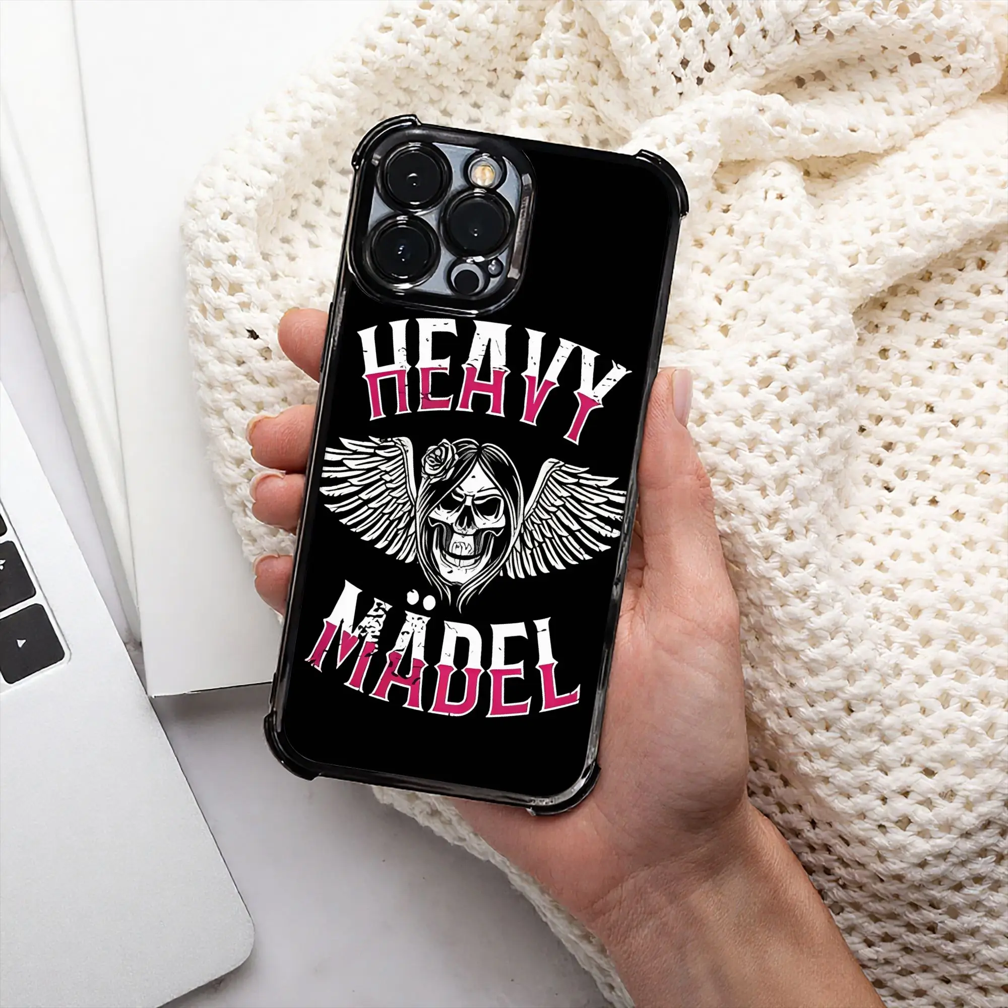 

Skull Biker Girl Female Woman Bike Phone Case Heavy Metal Electroplating Process Phone Various Models
