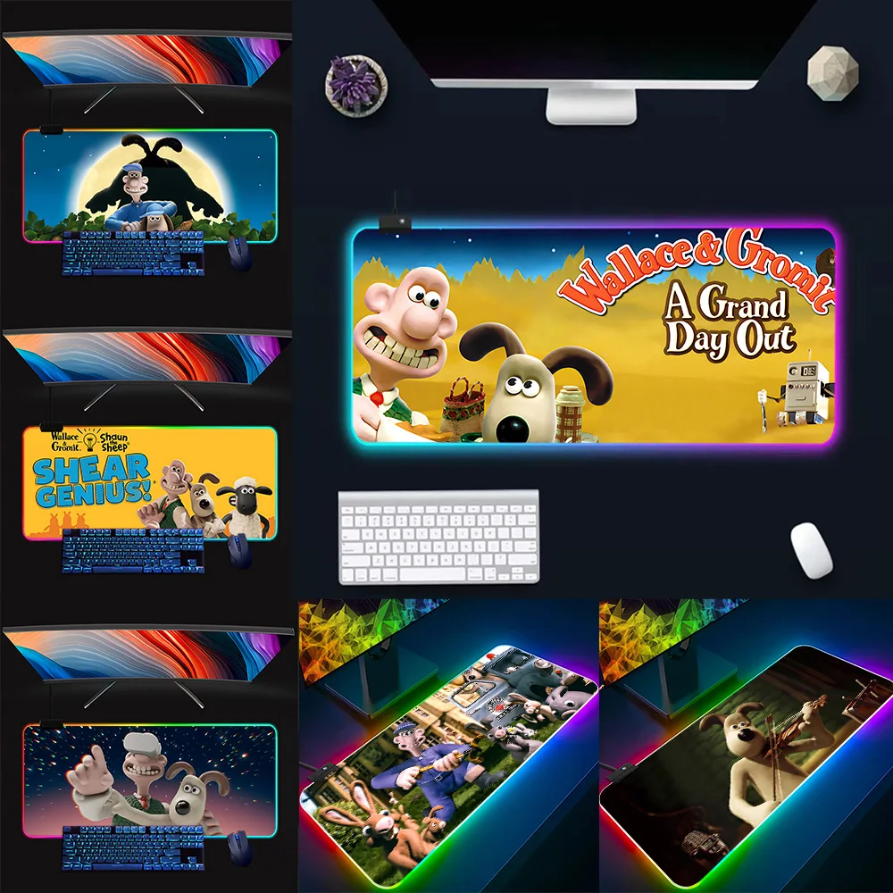 W-Wallace&Gromits RGB Pc Gamer Keyboard Mouse Pad Mousepad LED Glowing Mouse Mats Rubber Gaming Computer Mausepad