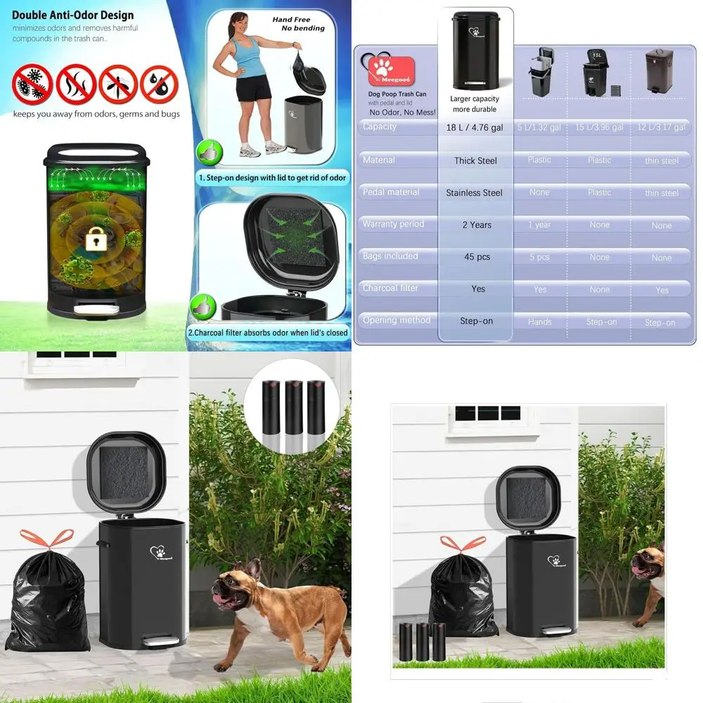 

18L Stainless Steel Step-On Trash Can with Soft Close, Removable Bucket, and Free Bags for Kitchen and Outdoor Use