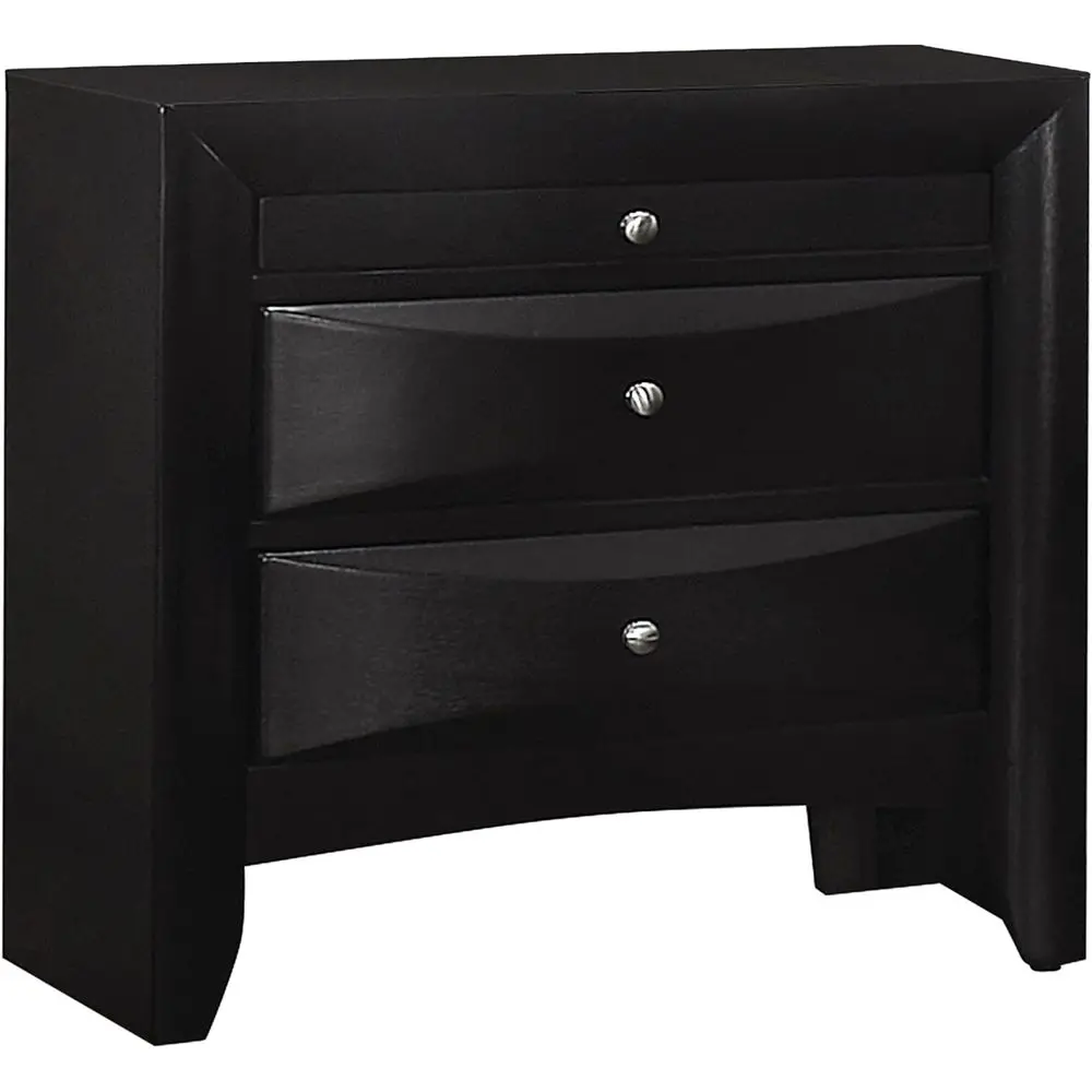 

Деревянная прикроватная тумбочка с 2 ящиками, рельефной отделкой и хромированными ручками - для спальни - черная
