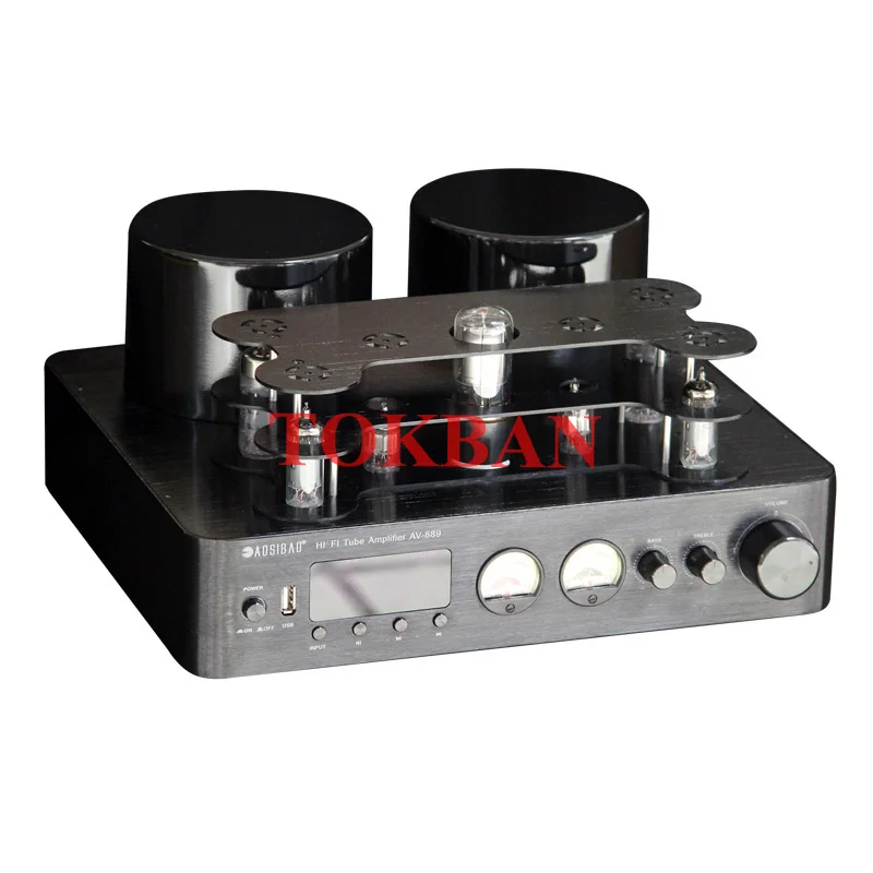 Tokban AV889 200w*2 6u1 6a2 Vacuum Tube Amplifier High Power Bluetooth 5.0 Vu Meter Support Fiber Coaxial Input HIFI Audio Amp