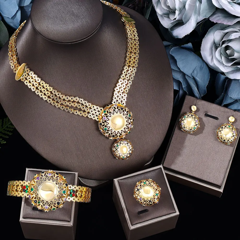 

2023 Popular 24k Gold Cubic Zirconia 4-piece Bridal Wedding Jewelry Set Women's Wedding Party Accessories Design