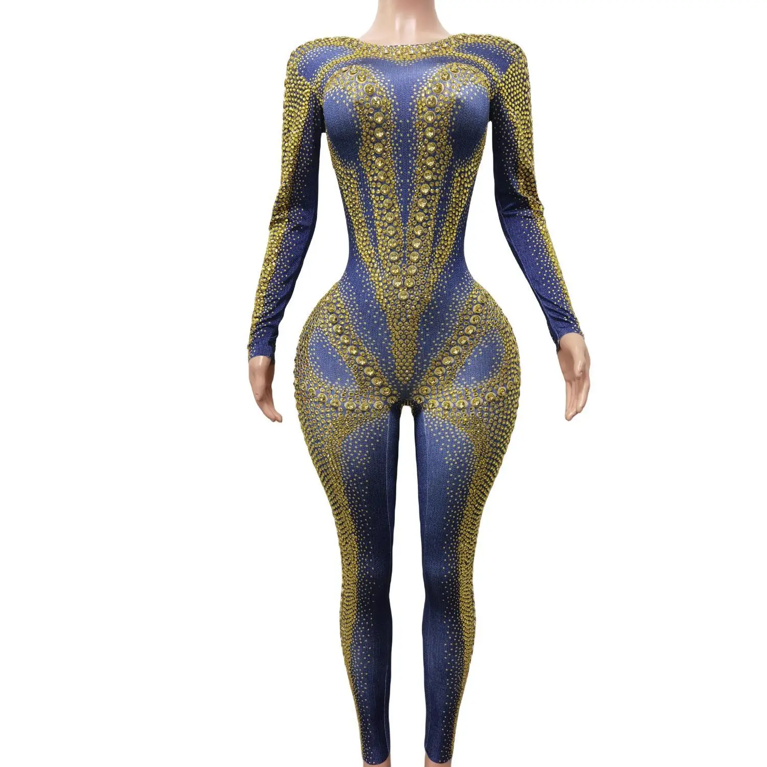 Sexy Rhinestone Sequin Jumpsuit Woman Nightclub Slip Leotard Dance Costumes Birthday Party Wear Lady Bodycon Pole Dance Clothes