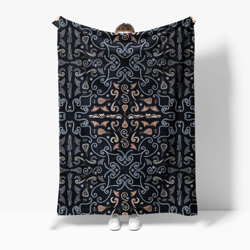 

Black Paisley Floral Print Blanket Soft Cozy Throw Bed Sofa Decorative Blanket for Home Living Room Decoration