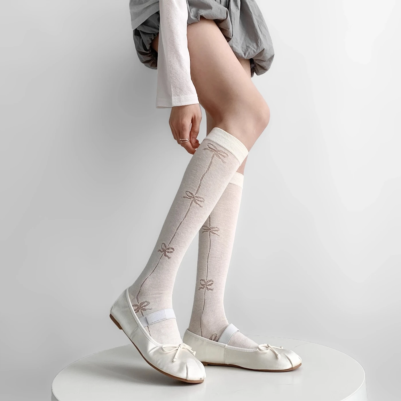 

Women Stockings Cotton Thin Breathable Knee Socks Stockings Women Cute Bowknot JK Sweet Girls Lolita Kawaii Long Socks Stockings