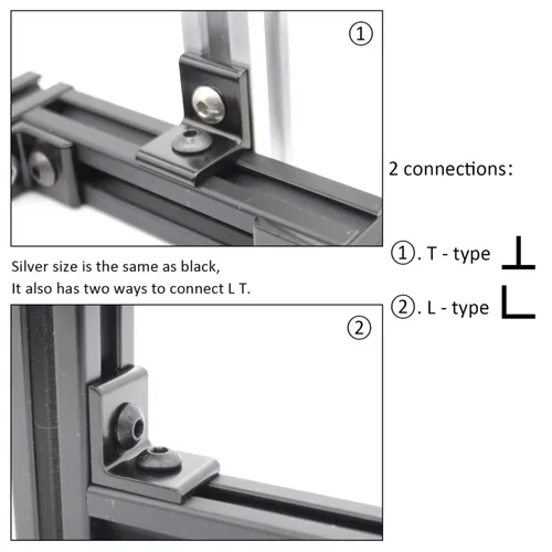 Imagen 2 del producto 4 Uds 2020 2040 3030 3060 4040 4080 soportes de esquina negros en forma de L conector de aluminio de ángulo de ajuste para perfil de aluminio CNC
