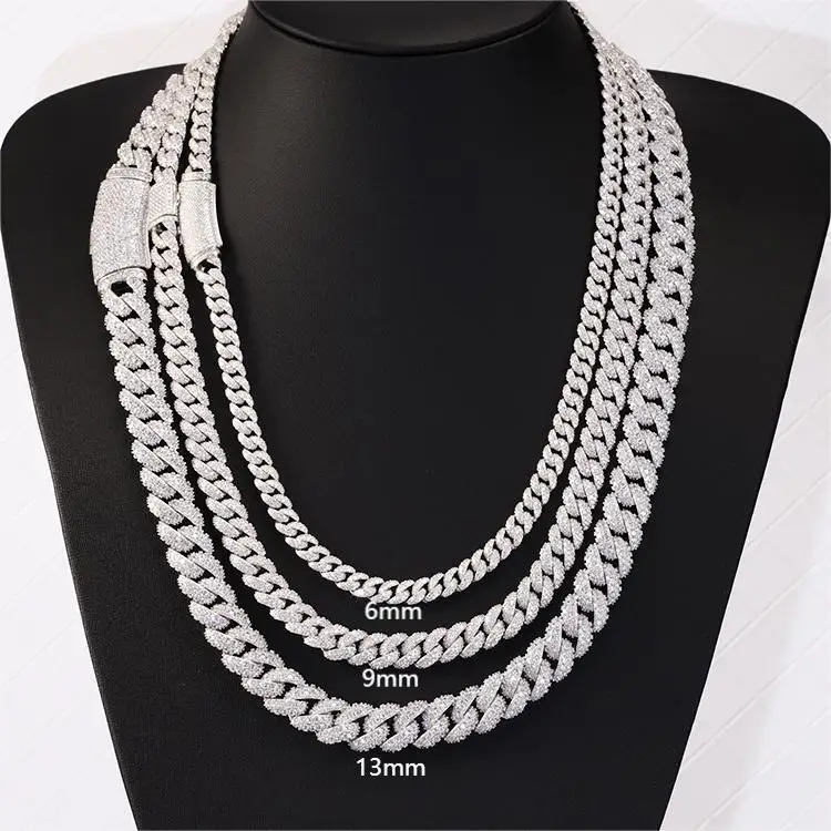 Yu Ying Jewelry Wide 6/9/13mm 2rows Vvs Moissanite Iced Out S925 Cuban Link Chain for Free Custom