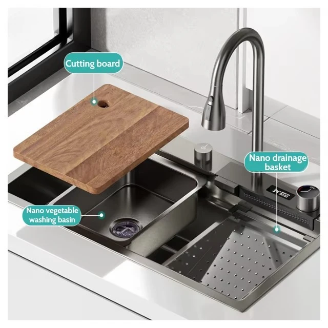 Complete Waterfall Kitchen Stainless Steel Nano Single Bowl Kitchen Sink Sink Kitchen Sink Dishwasher