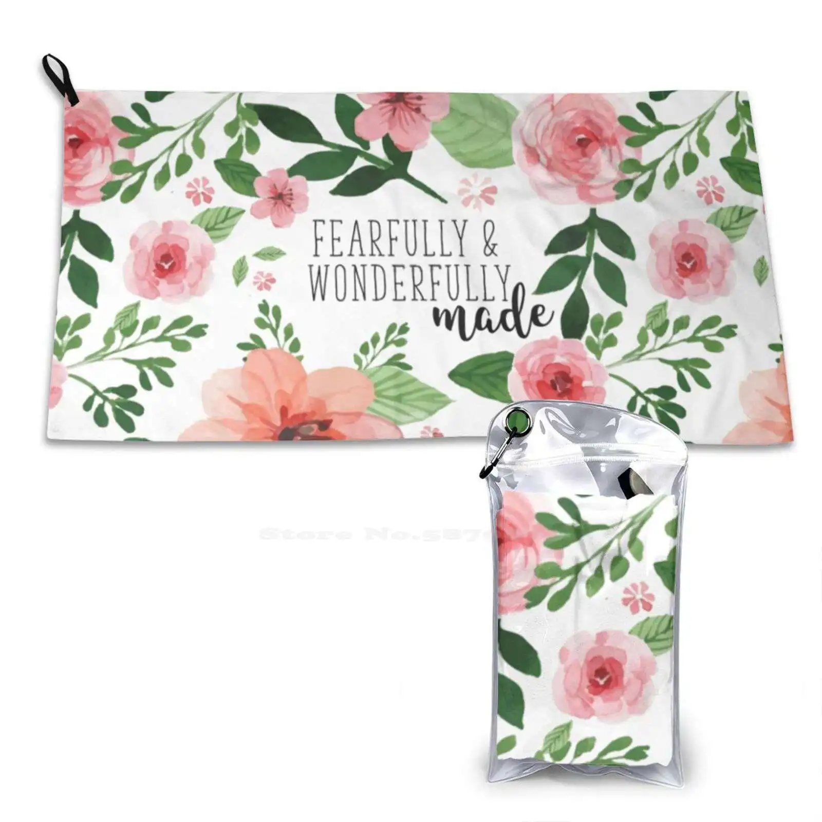 Fearfully & Wonderfully Made Floral Design Soft Towel Quick Dry Beach Towel Fearfully Wonderfully Made Psalm 139 14 Bible Verse