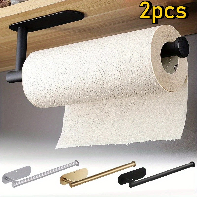 suporte-de-papel-toalha-de-aco-inoxidavel-adesivo-2-pecas--suporte-de-papel-higienico-sem-furo-para-cozinha-e-banheiro
