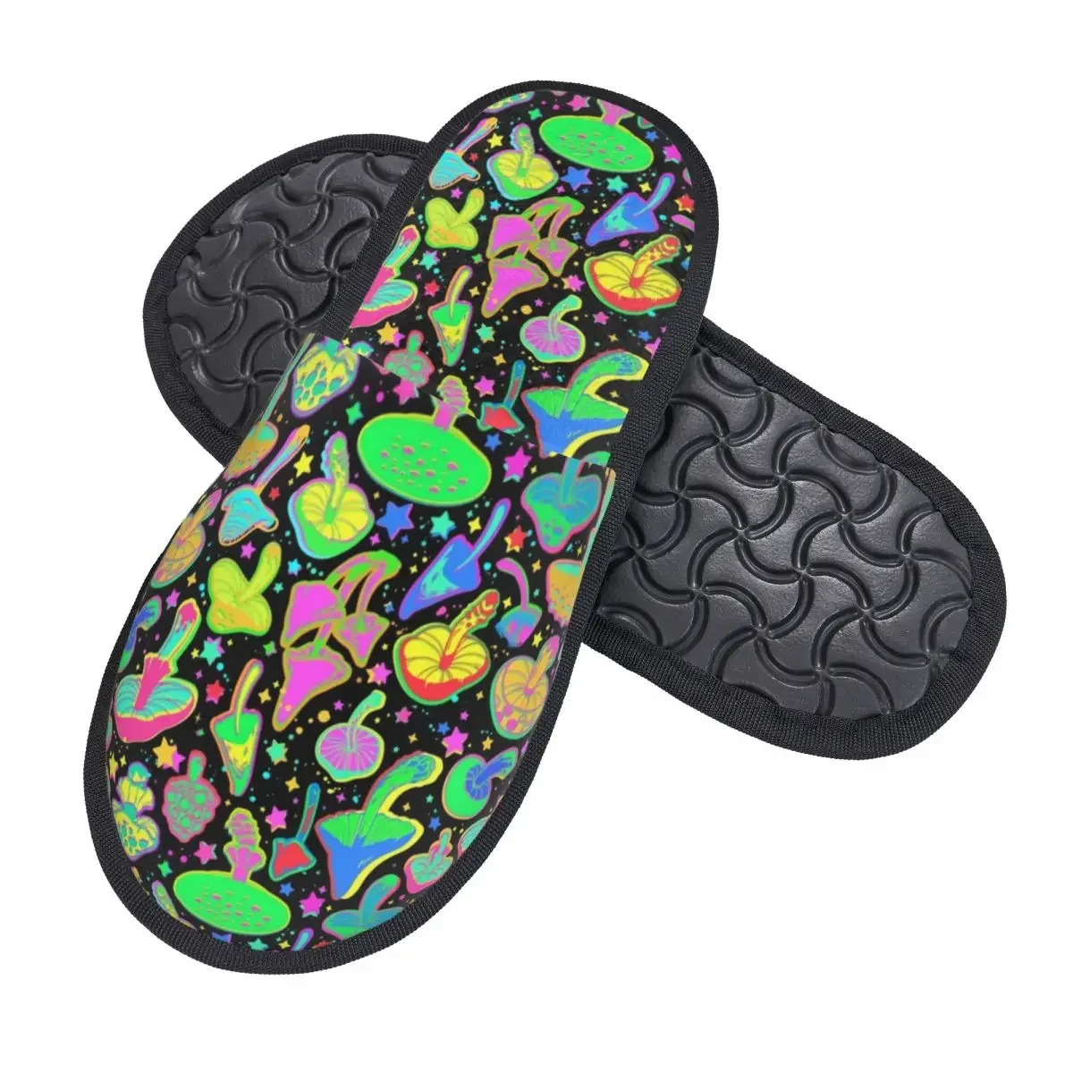 Custom Psychedelic Magic Mushrooms Memory Foam Slippers Women Comfy Warm House Slippers