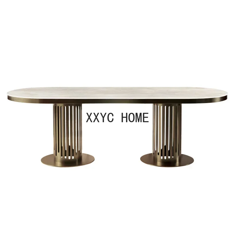 Post-Modern Italian Style  Natural Marble Dining-Table Minimalist Large Apartment High-End Oval Dining Tables and Chairs Set