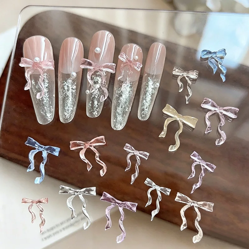 30PCS Macaron Light Colored Bowknot Nail Decorations Ice Transparent Colorful Resin Bowknot Ribbon Nail Art Decorations