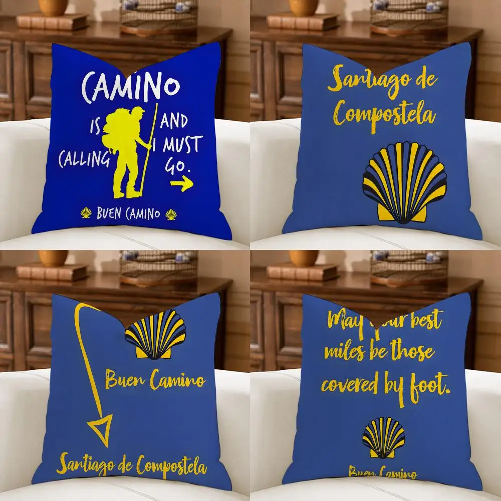 C-Camino De Santiago Cushion Cover Organic Linen Square Pillow Case Durable Non-Allergenic And Kind To Skin