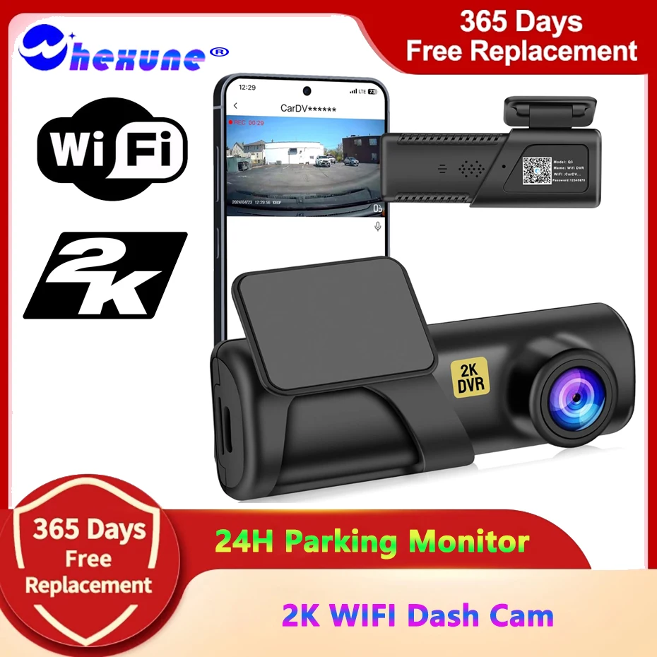 Whexune กล้องติดรถยนต์2K กล้องขนาดเล็ก1080P HD สำหรับยานพาหนะ DVR วิดีโอติดรถยนต์ระบบแอนดรอยด์ WiFi เชื่อมต่ออัจฉริยะกล้องวิดีโอโหมดจอดรถ24ชั่วโมง
