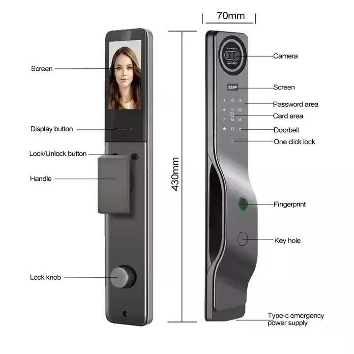 July008 2025 New Style TUYA Face Recognition Electric Smart Fingerprint Lock with Camera Biometric Smart Lock Door Smart Digital