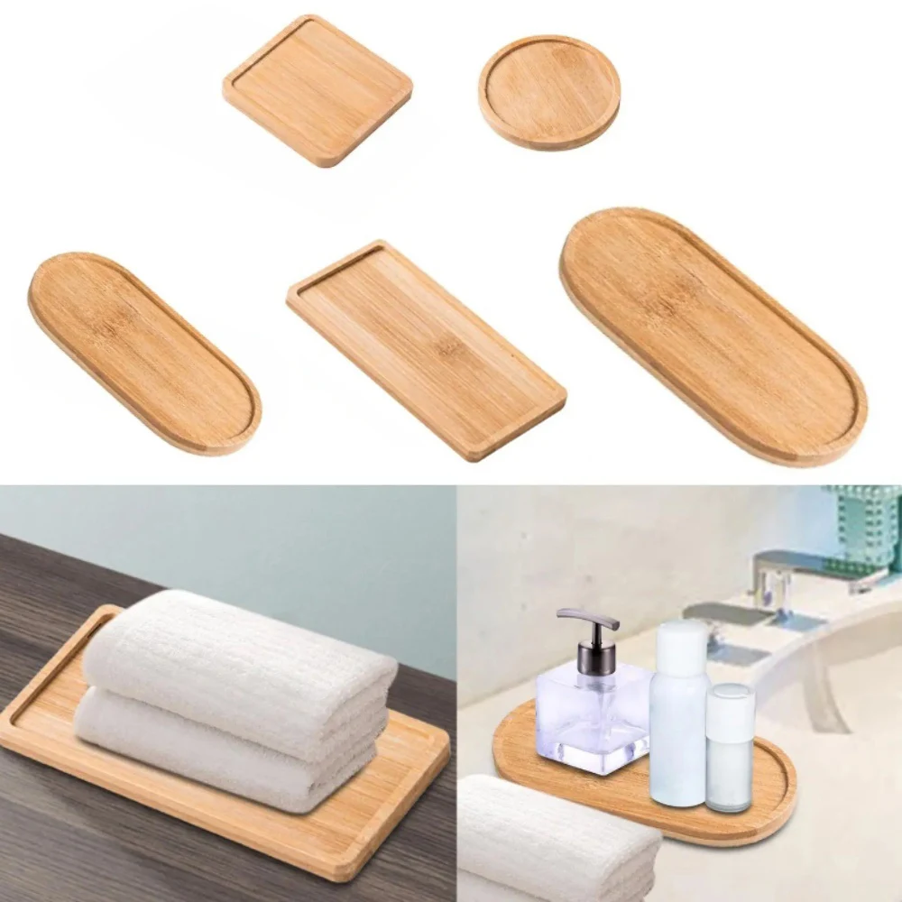 Round Square Bathroom Bamboo Tray Wood Holder Home Decor Tooth Cup Towel Washbasin Plant Plate Supply Anti-Fade Storage Tray