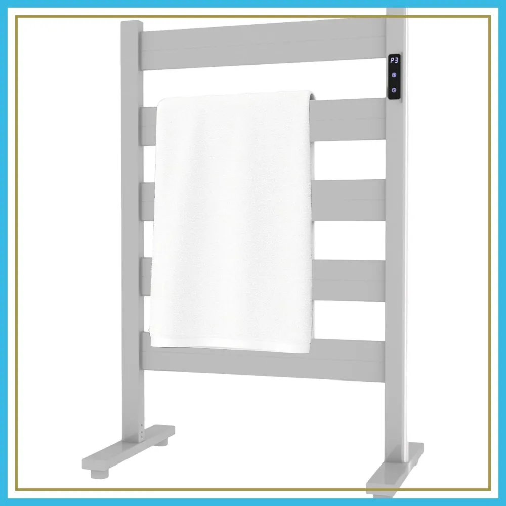 

5-Bar Freestanding Towel Warmer, Adjustable Temp 110-170°F, Timer & Auto Shut-Off, Fast Heat in 10 Mins, Durable Aluminum, Wide Bars, Matte White