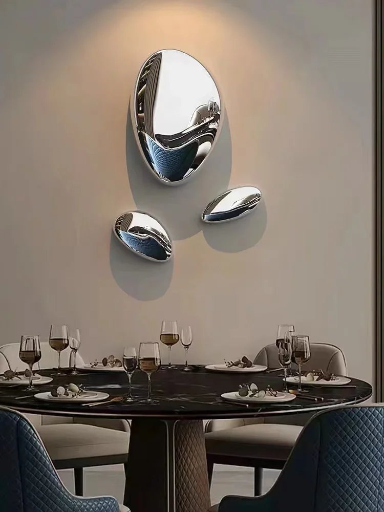 Wall Hanging Restaurant Wall Decoration Imitation Stainless Steel Pebble Stone Hanging Soft Decoration Water Drop Mirror Device