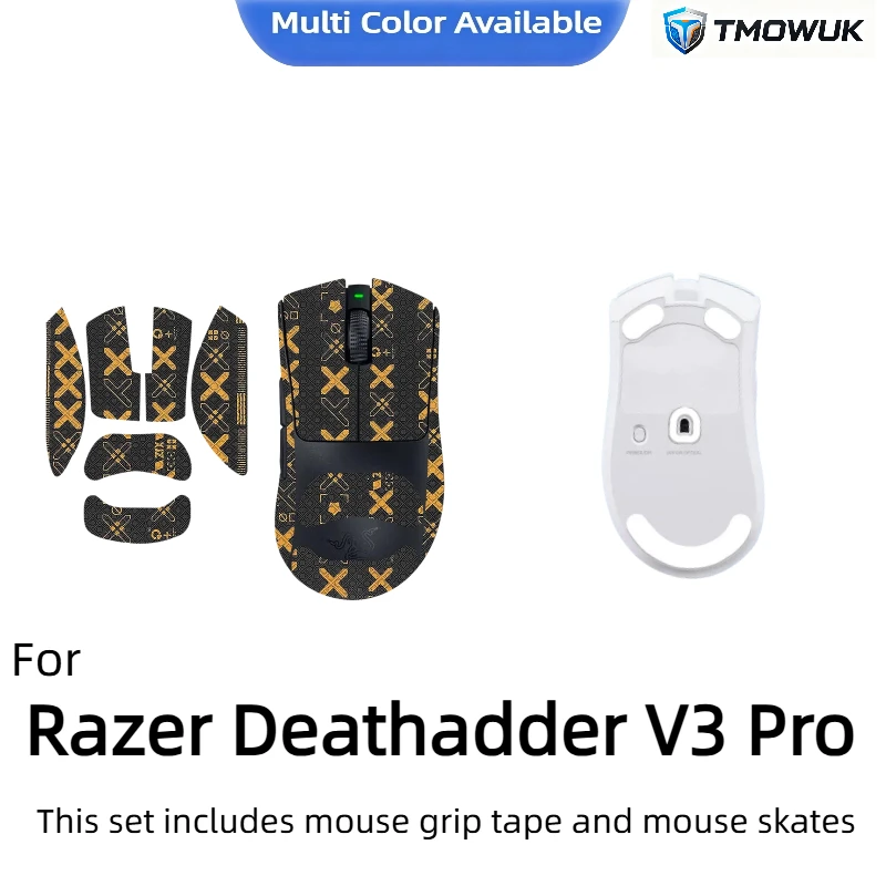 Sweat-Absorbent Anti-Slip Grip Tape&Skates Set For Razer DeathAdder V3 Pro,Gaming Accessory, Multi Colors For Laptop Desktop PC
