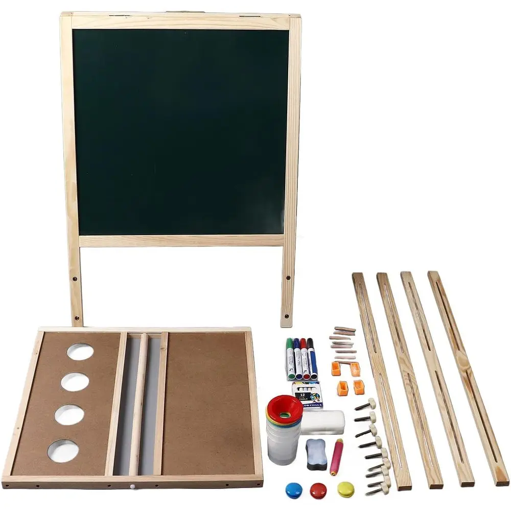 

Двусторонний художественный мольберт с доской, классной доской, магнитной поверхностью и аксессуарами для детей
