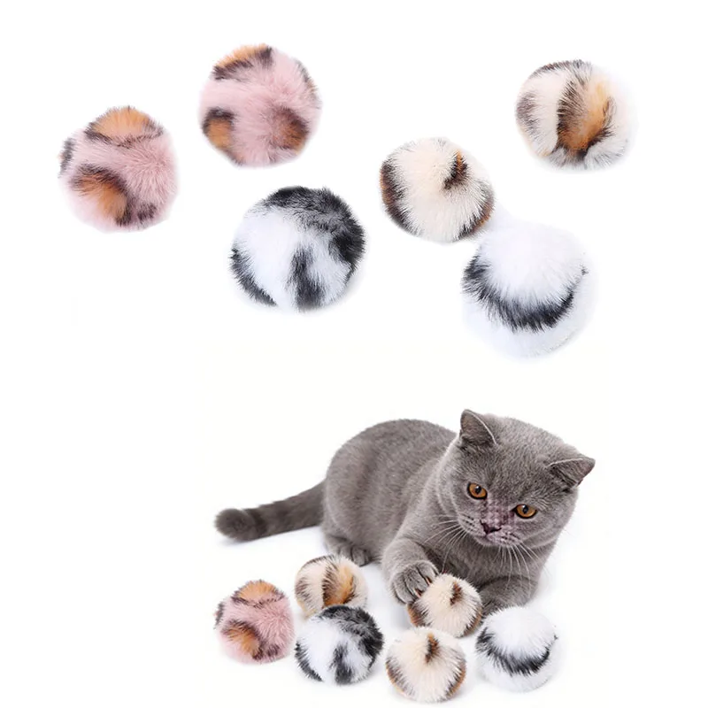 5CM Cat Toy Ball Leopard Print Plush Ball Cat Self-Entertainment Ball Soft Cat Balls Toy for Indoor Kitten Pet Interactive Gifts