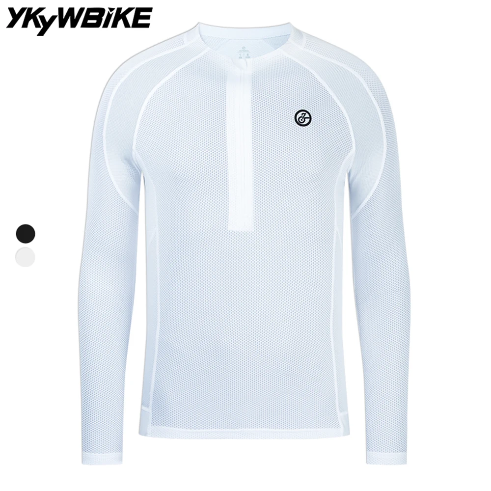 YKYW Black White Men Long Sleeve Cycling Jersey Tight Bicycle Racing Shirt Breathable Riding Bike Aero Sport Clothing Tops
