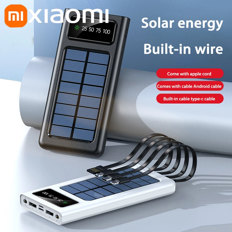 Xiaomi Solar Power Bank 200000 mAh Mobilna bateria o dużej pojemności do szybkiego ładowania z podwójnymi kablami USB 4 do iPhone'a Samsunga