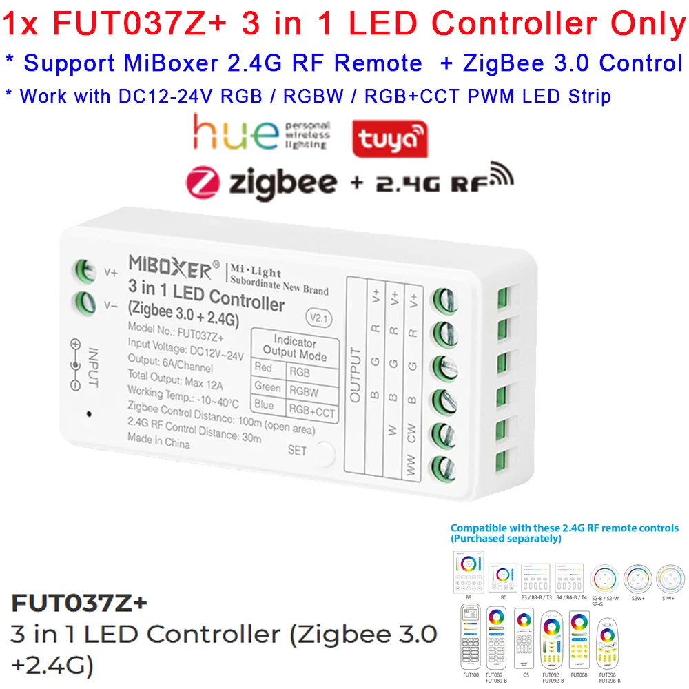 MiBoxer ZigBee /WiFi / 2.4G Smart LED-controller FUT035W+ FUT035S+ DIM CCT FUT037W+ FUT037Z+ RGB RGBW RGBCCT voor LED-strips