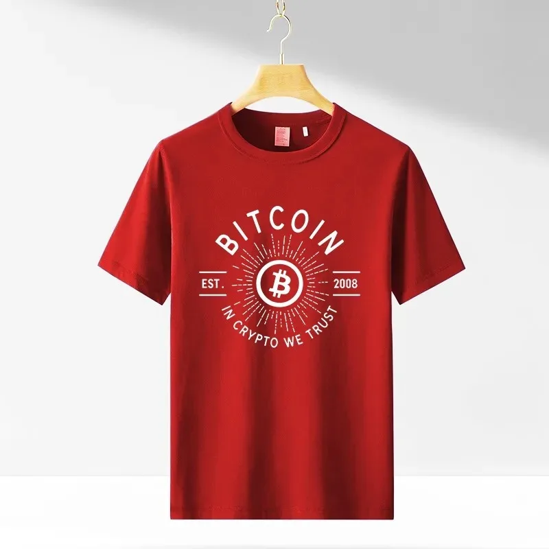 Cotton Bitcoin T-Shirt Ethereum Short Sleeve Success Men\'s Clothing Casual Simple Black Loose Street Tees Wealth Gift Clothing