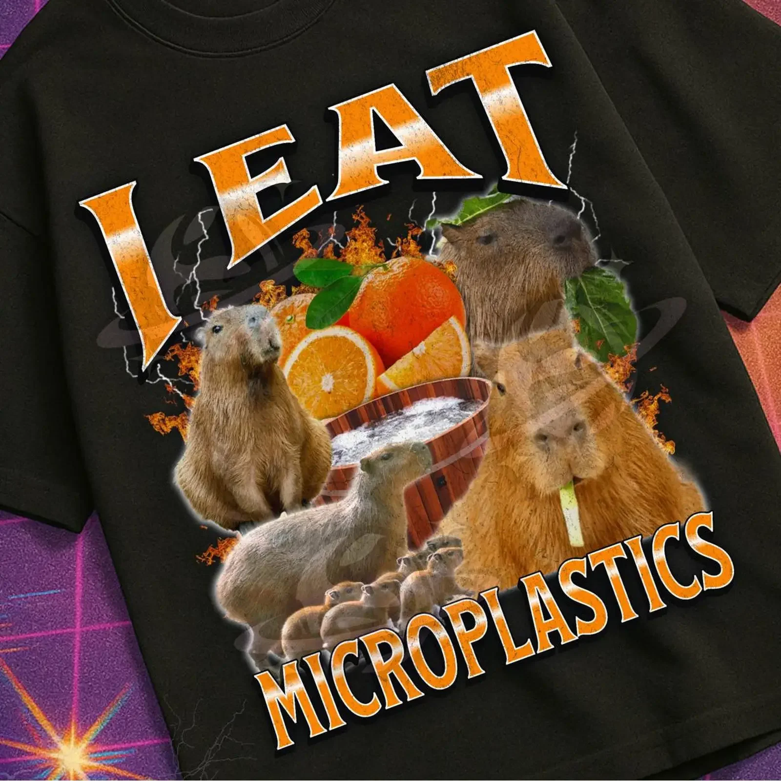 I Eat Microplastics Funny Capybara Meme Bootleg T Shirt Unhinged Cursed Oddly Specific Gen Z  vintage Washed fashion Breathable