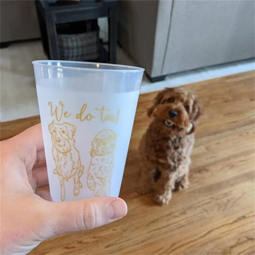 Custom Pet Illustration - Monogram - 12oz or 16oz Frosted Unbreakable Plastic Cup #190 - Wedding Favors, Wedding Cup, Party Cups