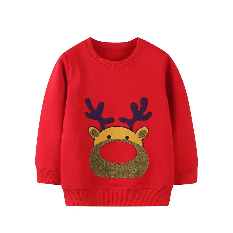 Kids Pullover Tops 100% Cotton Christmas Reindeer Patch Hoodies Sweatshirts Toddler Boys Girls Long Sleeve Crew Neck Clothes