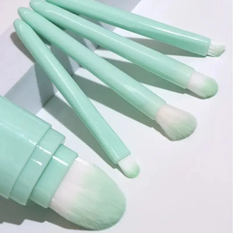 ชุดแปรงชุดแต่งหน้าชุดเล็ก5-in-1ดีไซน์แบบยืดหดได้พร้อมแปรงทรงกระบอกเครื่องมือความงามแบบพกพาที่หรูหราสำหรับใช้ในบ้านและในการเดินทางใช้งานง่าย