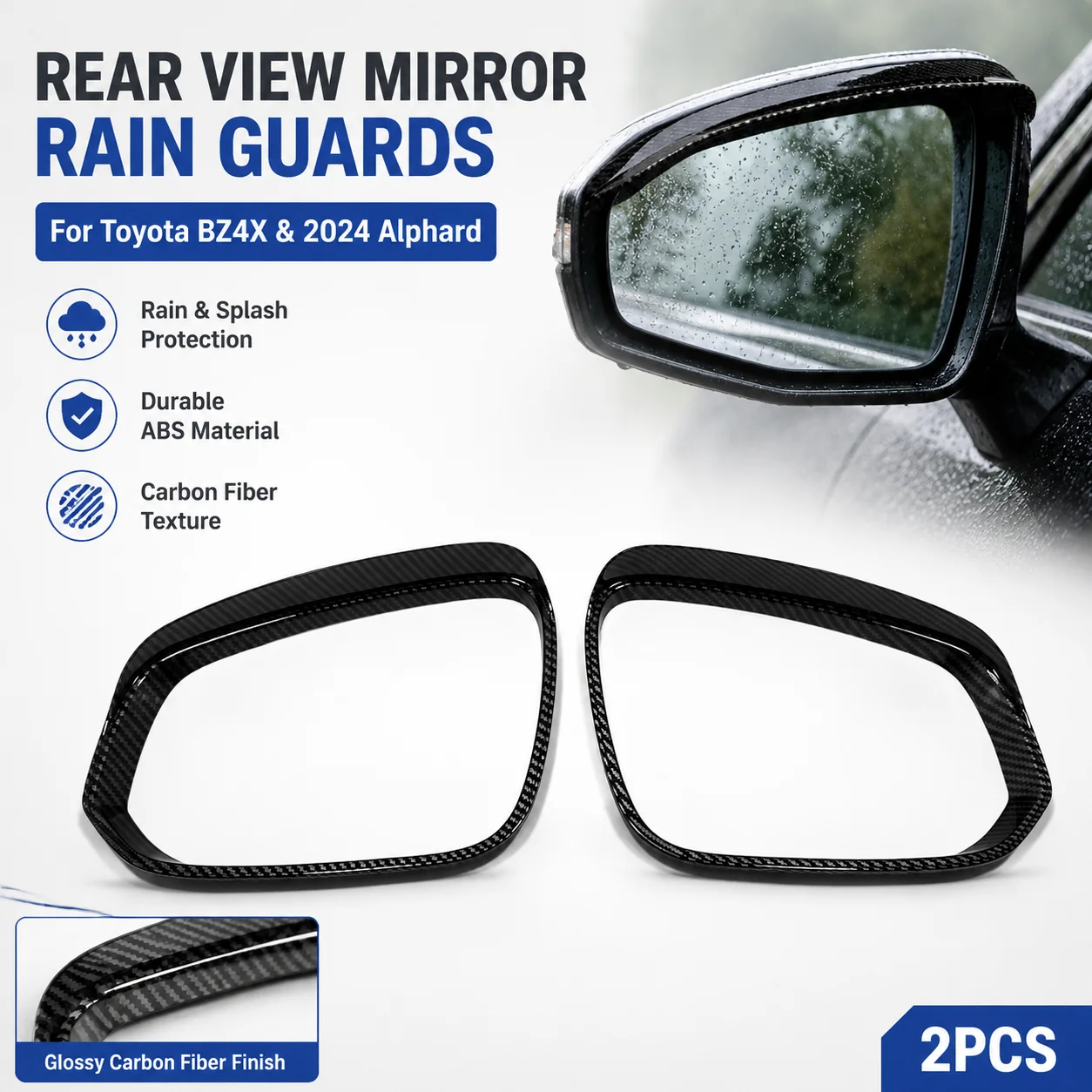 Compatible with Toyota BZ4X & 2024 Alphard Rear View Mirror Rain Guards 2pcs Carbon Fiber Texture