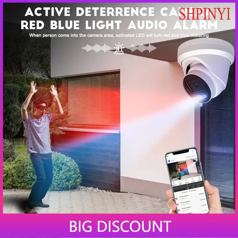 8MP 5X Zoom IP Camera Full Color Active Deterrence Night Vision Red Blue Light  Waterproof Security Network Camera 4K  Outdoor